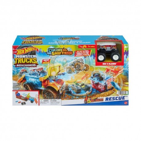 Hot Wheels Monster Trucks Arena Smashers Color Shifters 5-Alarm Rescue Playset