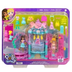 Polly Pocket Glam It Up Style Studio Playset With 2 Dolls, Color Change And 19 Accessories