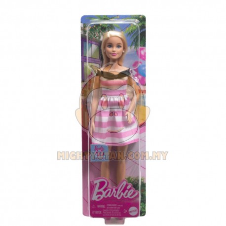 Barbie 65th Anniversary Fashion Doll With Blonde Hair, Pink Striped Dress