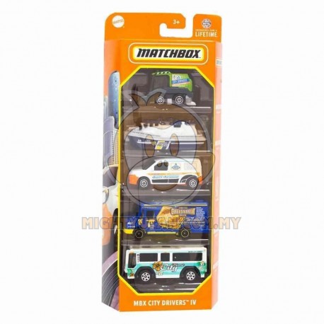 Matchbox 1:64 Scale Die-Cast Toy Cars Or Trucks Set Of 5 - MBX City Drivers IV