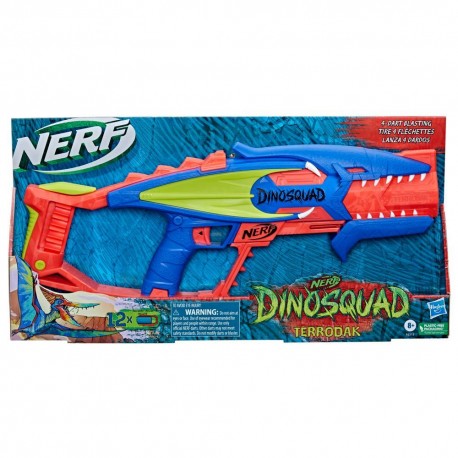 Nerf DinoSquad Terrodak, 12 Nerf Elite Darts, Dinosaur Design, 4 Dart Toy Foam Nerf Blaster for Kids Outdoor Games