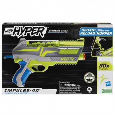 Nerf Hyper Impulse-40 Blaster, 30 Nerf Hyper Rounds, Up To 110 FPS Velocity, Eyewear Included