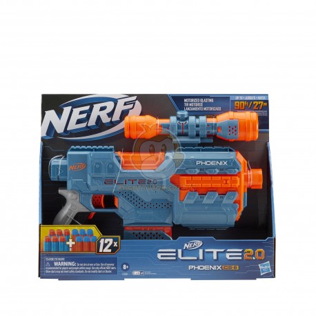 Nerf Elite 2.0 Phoenix CS-6 Motorized Blaster, 12 Official Nerf Darts, Scope, Clip, Built-In Customizing Capabilities