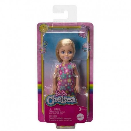 Barbie Chelsea Doll Small Doll Wearing Purple Flowered Dress With Blond Hair & Blue Eyes