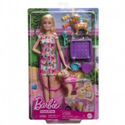 Barbie Doll With A Toy Pup And Dog in A Wheelchair, Plus Pet Accessories