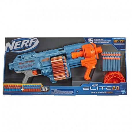 NERF Elite 2.0 Shockwave RD-15 Blaster, 30 NERF Darts, 15-Dart Rotating Drum, Customizing Capabilities