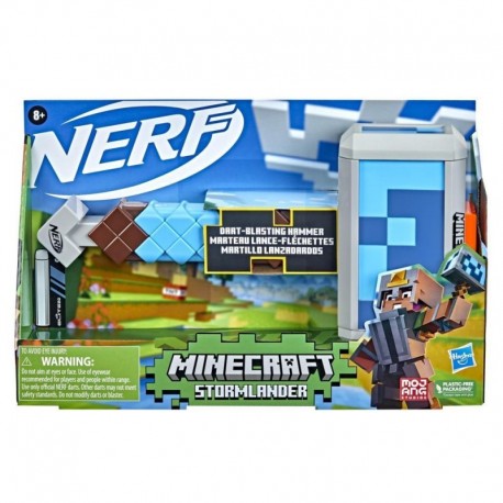 NERF Minecraft Stormlander Dart-Blasting Hammer, Includes 3 NERF Elite Darts, Pull-Back Priming Handle