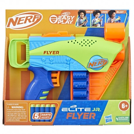 NERF Elite Jr Flyer, Easy Play Toy Foam Blaster, 5 NERF Elite Darts