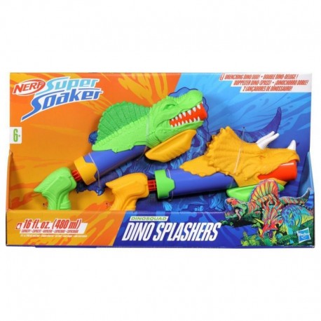 NERF Super Soaker DinoSquad Dino Splashers, 2 Water Blasters with Dinosaur Designs, Outdoor Water Toys