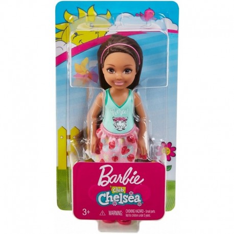 Barbie Club Chelsea Doll - Brunette Girl with Tiger Blouse