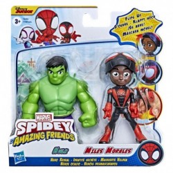 Marvel Spidey and His Amazing Friends Hero Reveal Figure 2-Pack, Mask Flip Feature, Miles Morales: Spider-Man and Hulk
