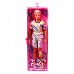 Barbie Ken Fashionistas Doll 174, Sculpted Blonde Hair Wearing a Surf-inspired Checkered Shirt