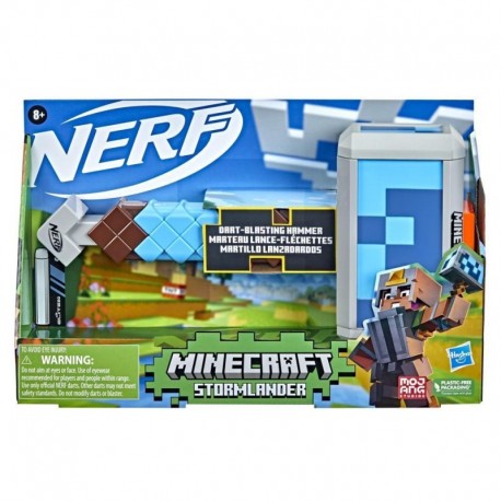 Nerf Minecraft Stormlander Dart-Blasting Hammer, Includes 3 Nerf Elite Darts, Pull-Back Priming Handle