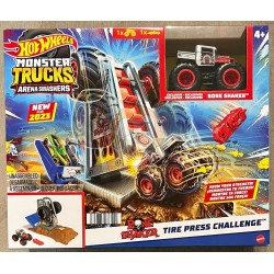 Hot Wheels Monster Trucks Arena Smashers Bone Shaker Tire Press Challenge Playset