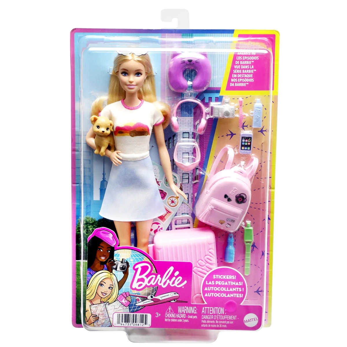 Barbie Doll And Accessories, 'Malibu' Travel Set With Puppy And 10+