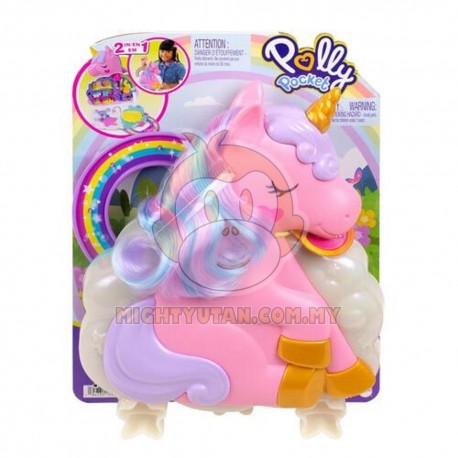 Polly Pocket 2-in-1 Rainbow Unicorn Compact with 2 Micro Dolls and 20+ Accessories