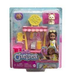 Barbie Chelsea Lemonade Stand Playset With Brunette Small Doll, Puppy, Stand & Accessories