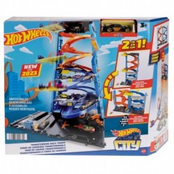Hot Wheels City Track Set With 1 Toy Car, Transforming Race Tower Playset