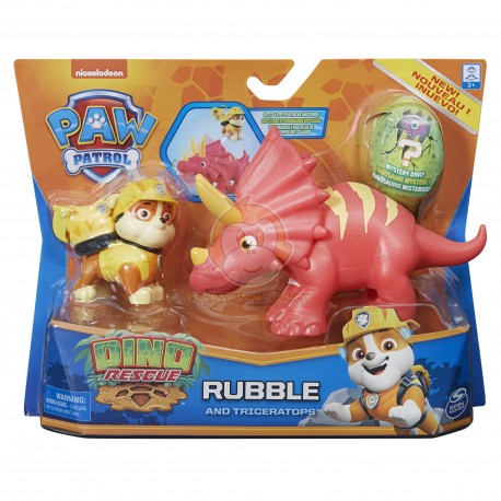 PAW Patrol Dino Rescue Hero Pup Rubble and Triceratops Action Figure Set