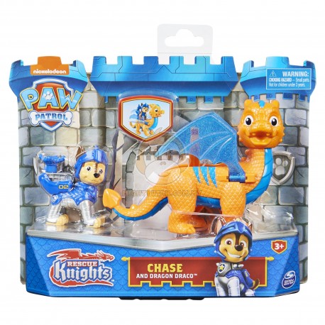 Paw Patrol Rescue Knights Pup Chase and Dragon Draco Action Figures Set