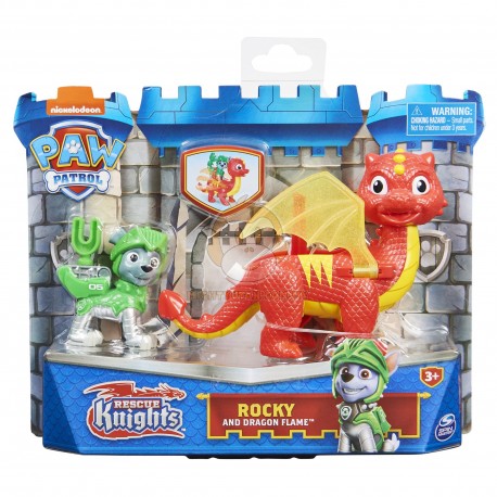 PAW Patrol Rescue Knights Pup Rocky and Dragon Flame Action Figures Set