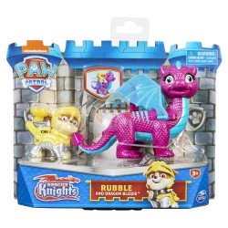 Paw Patrol Rescue Knights Pup Rubble and Dragon Blizzie Action Figures Set