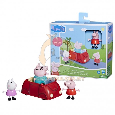 Peppa Pig Driving Along with Peppa Preschool Toy, 3-Inch Scale Vehicle with Rolling Wheels, Includes 3 Figures