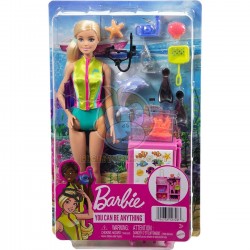 Barbie Dolls & Accessories, Marine Biologist Doll (Blonde) & Mobile Lab Playset 10+ Pieces